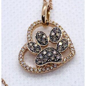 Le Vian Strawberry Gold Chocolate and Vanilla Diamonds  Heart Paw Necklace